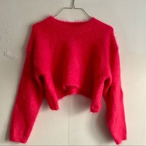 Hot pink fur crop top sweater